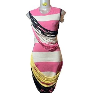 OHNE TITEL Pink White Stripe Fringe Knit Dress